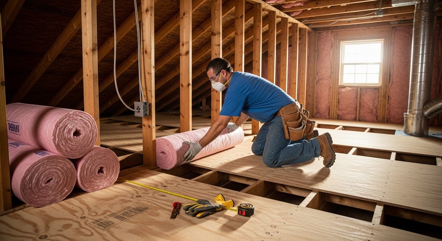 Attic Insulation Installation work for improved comfort